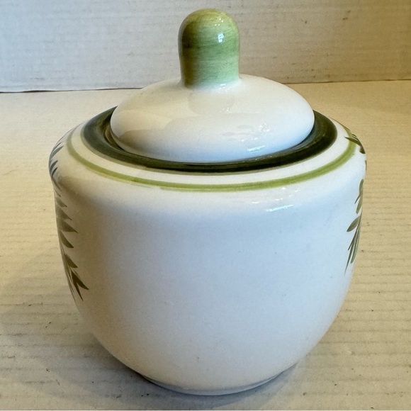 Gibson Designs PALM COURT GIDPAC Sugar Bowl & Lid Green Palm Tree Green Trim - Picture 10 of 12